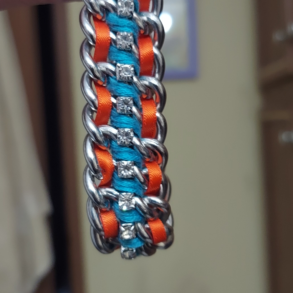 Silver and Orange Chain Bracelet